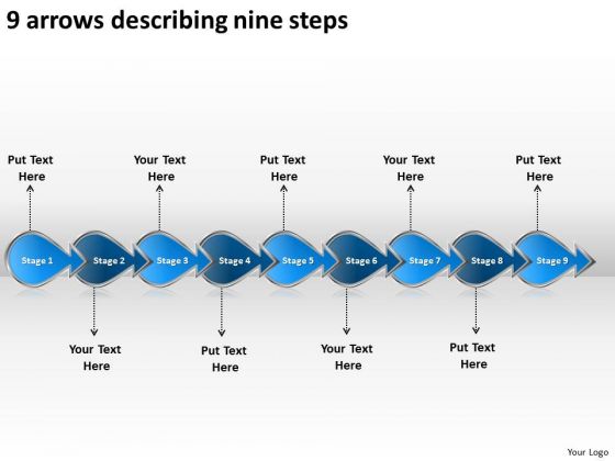 9 Arrows Describing Nine Steps Flow Charting PowerPoint Templates