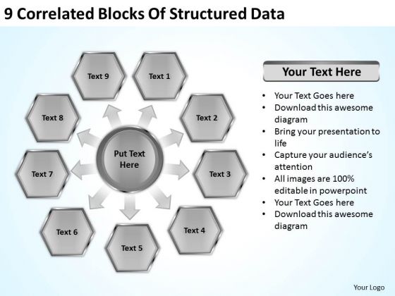 9 Correlated Blocks Of Structured Data Outline Business Plan PowerPoint Slides
