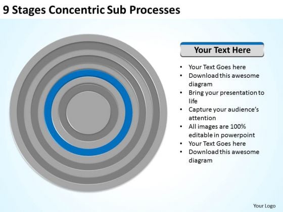 9 Stages Concentric Sub Processes Business Plans For PowerPoint Templates