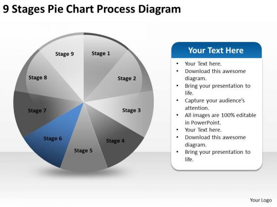 9 Stages Pie Chart Process Diagram Business Plan Online PowerPoint Slides