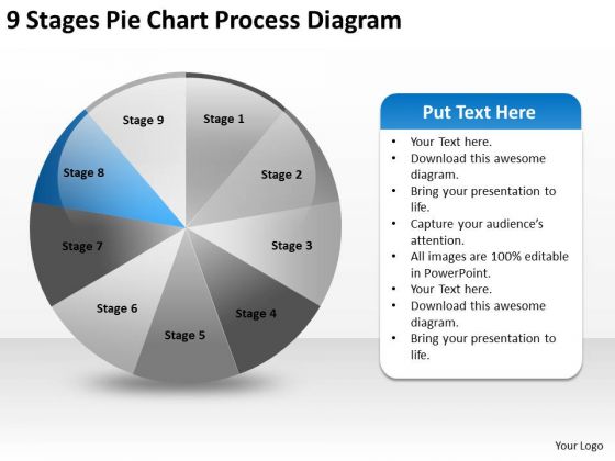 9 Stages Pie Chart Process Diagram Business Plan PowerPoint Templates