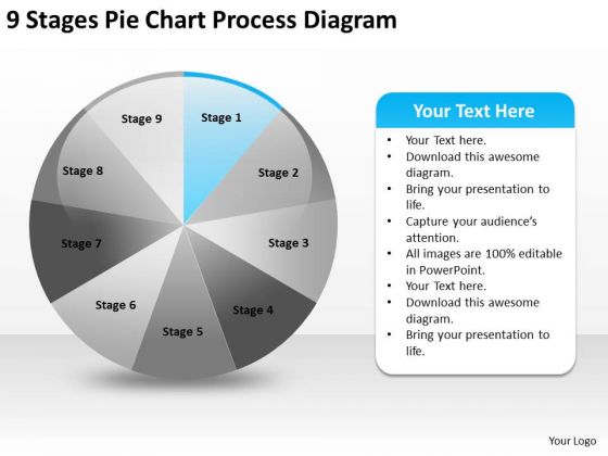 9 Stages Pie Chart Process Diagram Example Executiv Business Plan PowerPoint Slides