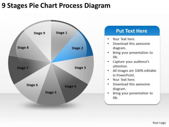 9 Stages Pie Chart Process Diagram Make Business Plan PowerPoint Slides