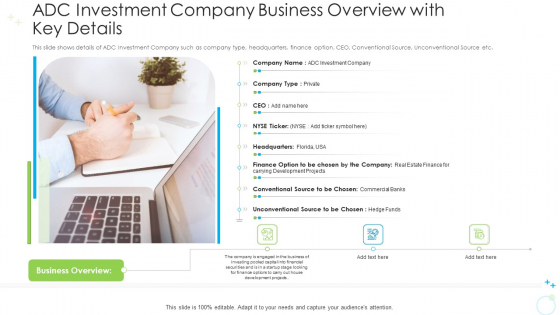 ADC Investment Company Business Overview With Key Details Ppt Slides Example Introduction PDF ADC Investment Company Business Overview With Key Details Ppt Slides Example Introduction PDF