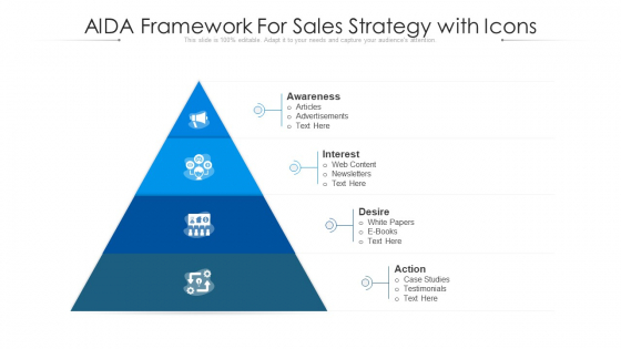 AIDA Framework For Sales Strategy With Icons Ppt PowerPoint Presentation Icon Outline PDF