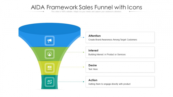 AIDA Framework Sales Funnel With Icons Ppt PowerPoint Presentation File Clipart PDF