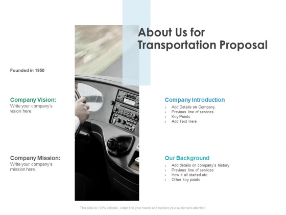 About Us For Transportation Proposal Ppt PowerPoint Presentation Summary Slide Portrait