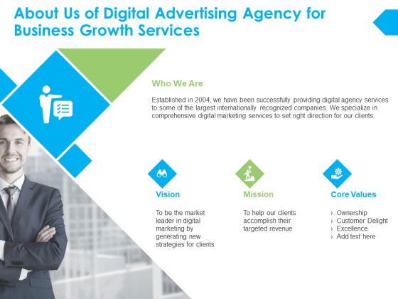 About Us Of Digital Advertising Agency For Business Growth Services Ppt PowerPoint Presentation Slides Show About Us Of Digital Advertising Agency For Business Growth Services Ppt PowerPoint Presentation Slides Show