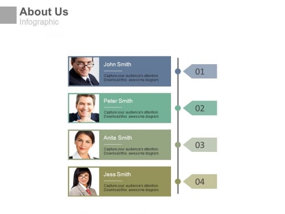 About Us Page With Team Profiles Tags Powerpoint Slides