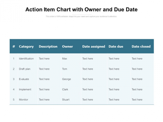 Action Item Chart With Owner And Due Date Ppt PowerPoint Presentation Ideas Slide Portrait PDF Action Item Chart With Owner And Due Date Ppt PowerPoint Presentation Ideas Slide Portrait PDF