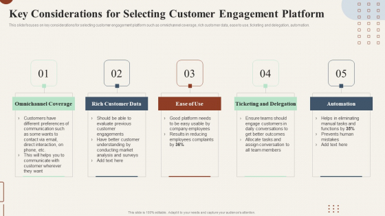Action Plan To Enhance Key Considerations For Selecting Customer Engagement Template PDF