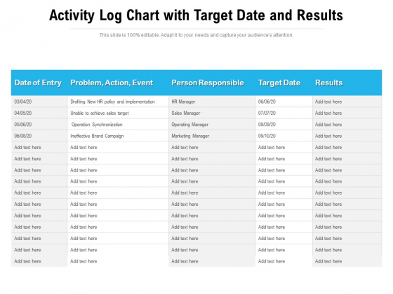Activity Log Chart With Target Date And Results Ppt PowerPoint Presentation Infographics Ideas PDF Activity Log Chart With Target Date And Results Ppt PowerPoint Presentation Infographics Ideas PDF