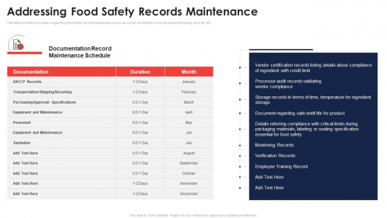 Addressing Food Safety Records Maintenance Application Of Quality Management For Food Processing Companies Slides PDF Addressing Food Safety Records Maintenance Application Of Quality Management For Food Processing Companies Slides PDF