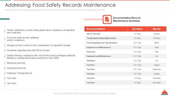 Addressing Food Safety Records Maintenance Increased Superiority For Food Products Themes PDF Addressing Food Safety Records Maintenance Increased Superiority For Food Products Themes PDF