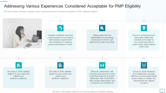 Addressing Various Experiences Considered Acceptable For PMP Eligibility Infographics PDF