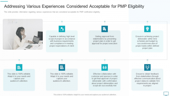 Addressing Various Experiences Considered Acceptable For PMP Eligibility Infographics PDF Addressing Various Experiences Considered Acceptable For PMP Eligibility Infographics PDF