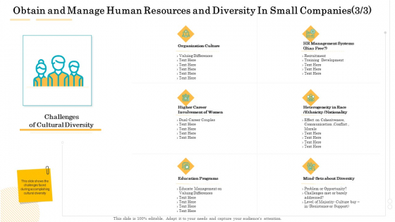 Administrative Regulation Obtain And Manage Human Resources And Diversity In Small Companies Culture Icons PDF