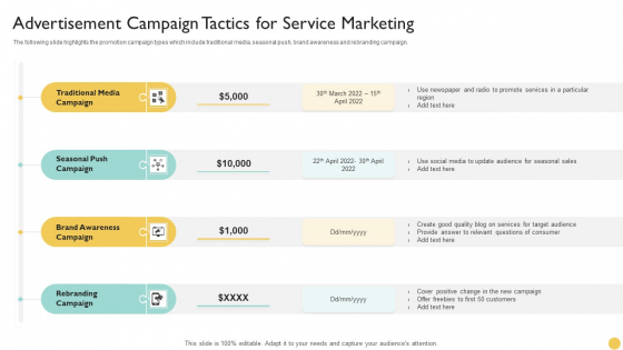 Advertisement Campaign Tactics For Service Marketing Diagrams PDF