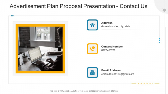 Advertisement Plan Proposal Presentation Contact Us Ppt Show Shapes PDF