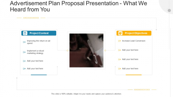 Advertisement Plan Proposal Presentation What We Heard From You Ppt Portfolio Example Topics PDF Advertisement Plan Proposal Presentation What We Heard From You Ppt Portfolio Example Topics PDF
