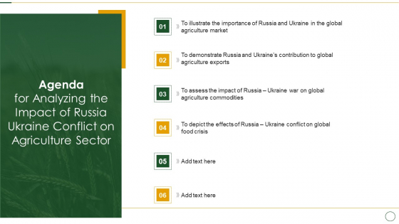 Agenda Analyzing The Impact Of Russia Ukraine Conflict On Agriculture Sector Summary PDF