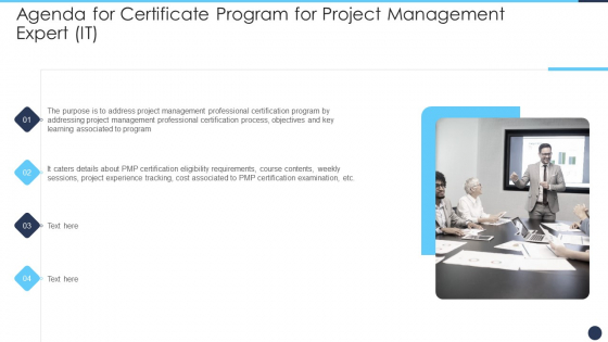 Agenda For Certificate Program For Project Management Expert IT Mockup PDF Agenda For Certificate Program For Project Management Expert IT Mockup PDF