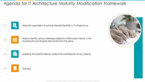 Agenda For IT Architecture Maturity Modification Framework Ppt Show Demonstration PDF Agenda For IT Architecture Maturity Modification Framework Ppt Show Demonstration PDF