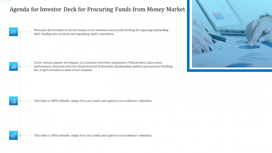 Agenda For Investor Deck For Procuring Funds From Money Market Themes PDF Agenda For Investor Deck For Procuring Funds From Money Market Themes PDF