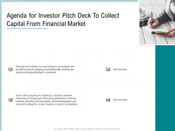 Agenda For Investor Pitch Deck To Collect Capital From Financial Market Topics PDF Agenda For Investor Pitch Deck To Collect Capital From Financial Market Topics PDF