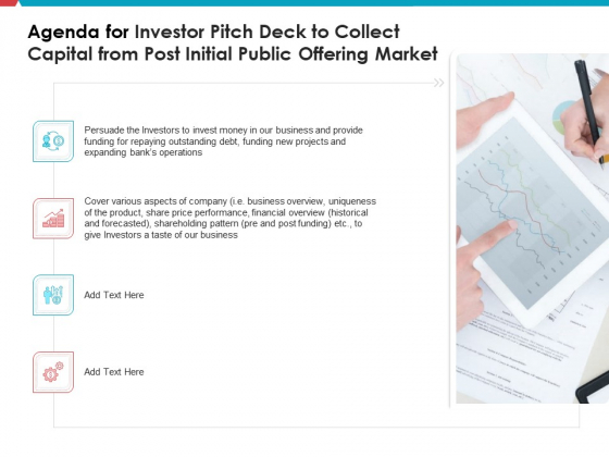 Agenda For Investor Pitch Deck To Collect Capital From Post Initial Public Offering Market Inspiration PDF Agenda For Investor Pitch Deck To Collect Capital From Post Initial Public Offering Market Inspiration PDF