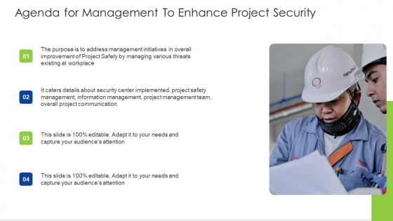 Agenda For Management To Enhance Project Security Ppt Infographic Template Ideas PDF Agenda For Management To Enhance Project Security Ppt Infographic Template Ideas PDF