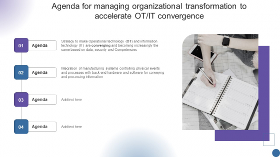 Agenda For Managing Organizational Transformation To Accelerate OT IT Convergence Icons PDF