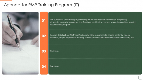 Agenda For Pmp Training Program It Slides PDF