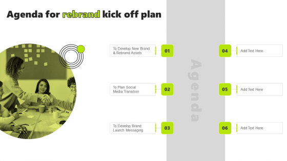 Agenda For Rebrand Kick Off Plan Background PDF