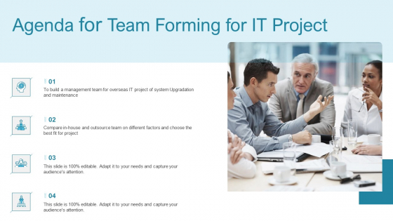 Agenda For Team Forming For IT Project Ppt Layouts Visuals PDF Agenda For Team Forming For IT Project Ppt Layouts Visuals PDF