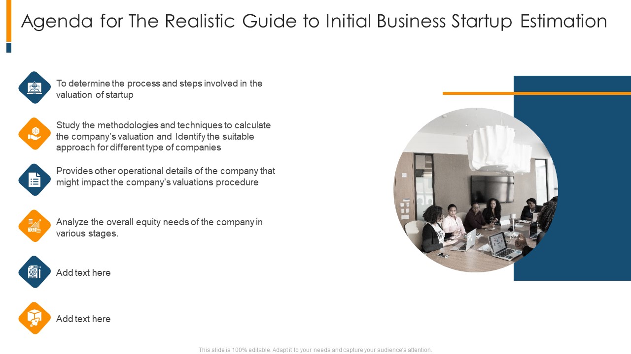 Agenda For The Realistic Guide To Initial Business Startup Estimation Sample PDF