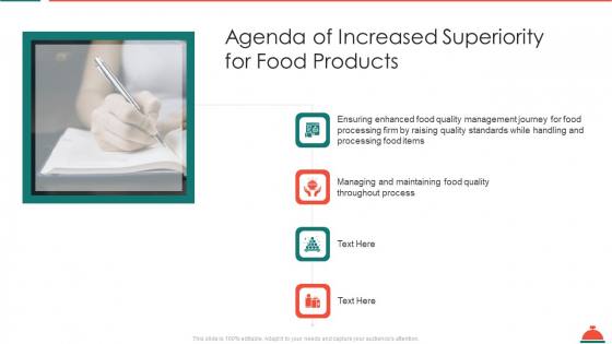Agenda Of Increased Superiority For Food Products Graphics PDF
