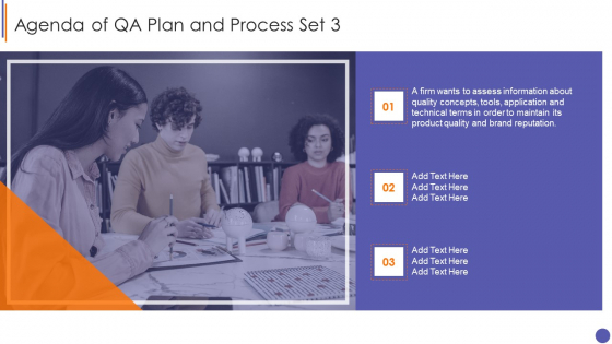 Agenda Of QA Plan And Process Set 3 Diagrams PDF