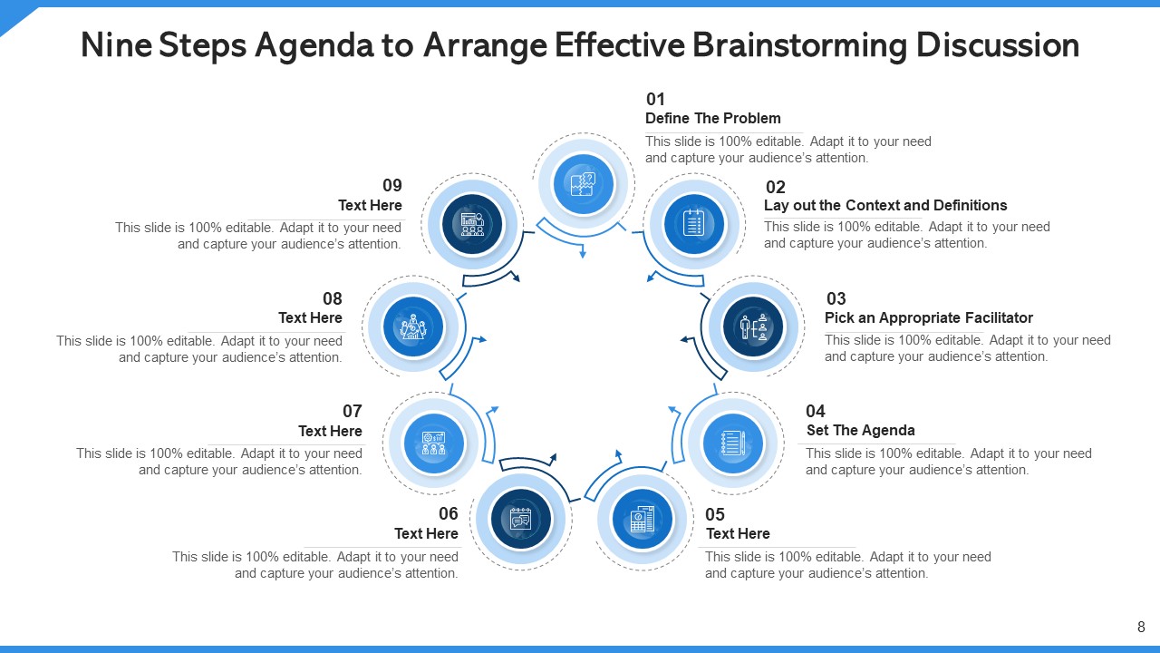 Agenda To Arrange Effective Brainstorming Discussion Context Ppt PowerPoint Presentation Complete Deck With Slides editable good