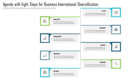 Agenda With Eight Steps For Business International Diversification Ppt Professional Background PDF Agenda With Eight Steps For Business International Diversification Ppt Professional Background PDF