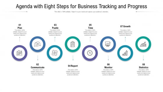 Agenda With Eight Steps For Business Tracking And Progress Ppt Visual Aids Show PDF Agenda With Eight Steps For Business Tracking And Progress Ppt Visual Aids Show PDF