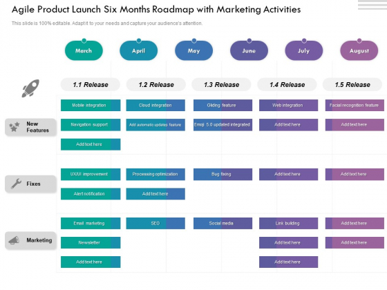 Agile Product Launch Six Months Roadmap With Marketing Activities Clipart Agile Product Launch Six Months Roadmap With Marketing Activities Clipart