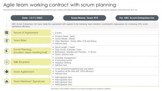 Agile Team Working Contract With Scrum Planning Introduction PDF