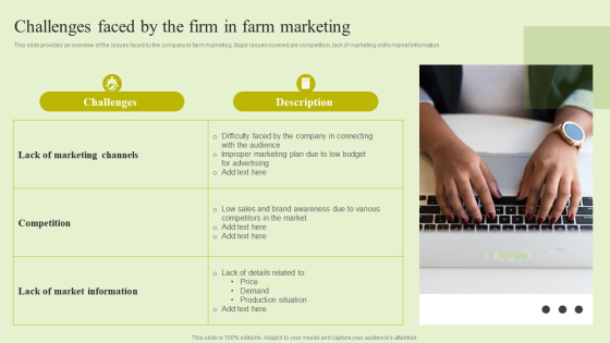 Agriculture Marketing Strategy To Improve Revenue Performance Challenges Faced By The Firm In Farm Marketing Designs PDF
