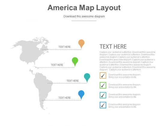 America Country Map With Locations Powerpoint Slides