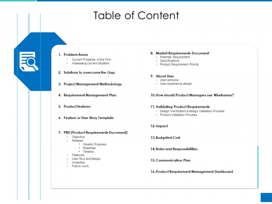 Analyzing Requirement Management Process Table Of Content Guidelines PDF