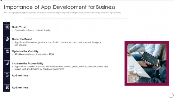 Application Development Importance Of App Development For Business Portrait PDF