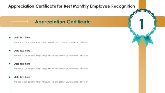 Appreciation Certificate For Best Monthly Employee Recognition Designs PDF