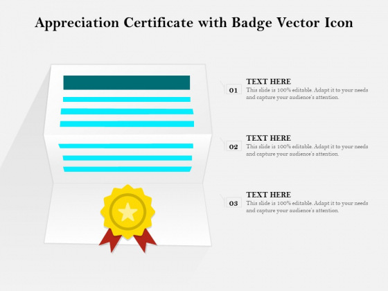 Appreciation Certificate With Badge Vector Icon Ppt PowerPoint Presentation Summary Good PDF
