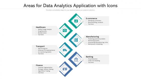 Areas For Data Analytics Application With Icons Ppt PowerPoint Presentation Gallery Inspiration PDF Areas For Data Analytics Application With Icons Ppt PowerPoint Presentation Gallery Inspiration PDF